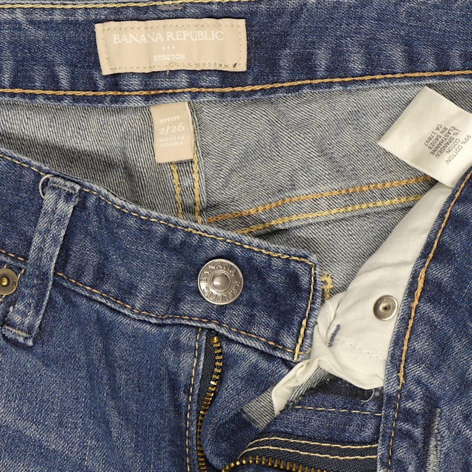 Banana Republic Stretch Capri Jeans Womens 2/26 Petite Blue Cuffed Excellent - Image 3