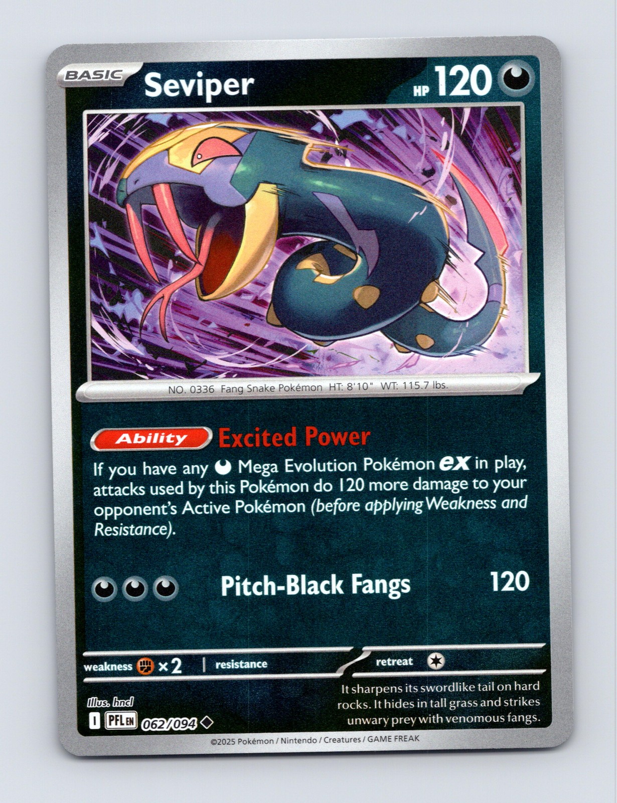 ME02: Phantasmal Flames #062/094 Seviper Reverse Holo Pokemon