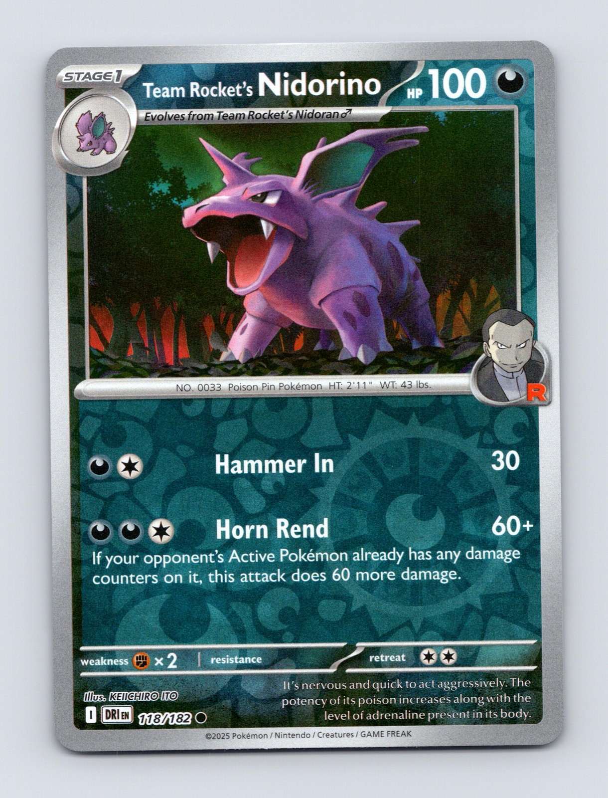 SV10: Destined Rivals #118/182 Team Rocket's Nidorino Reverse Holo Pokemon