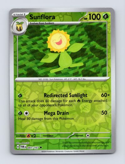 SV06: Twilight Masquerade #007/167 Sunflora Reverse Holo Pokemon