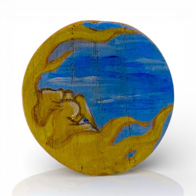 Vintage 70's Wood Smoke Stone - Hand-Painted Moon