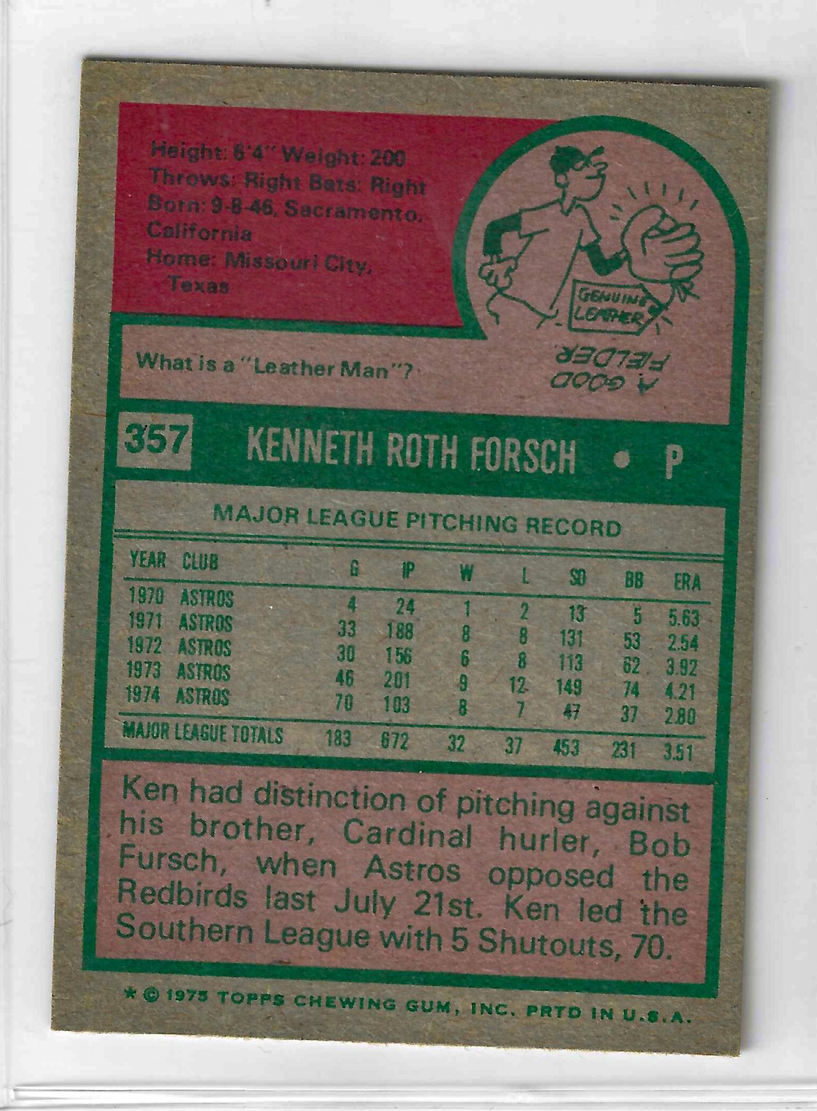 1975 Topps MINI Baseball - SET BREAK - Ken Forsch #357 - Image 2
