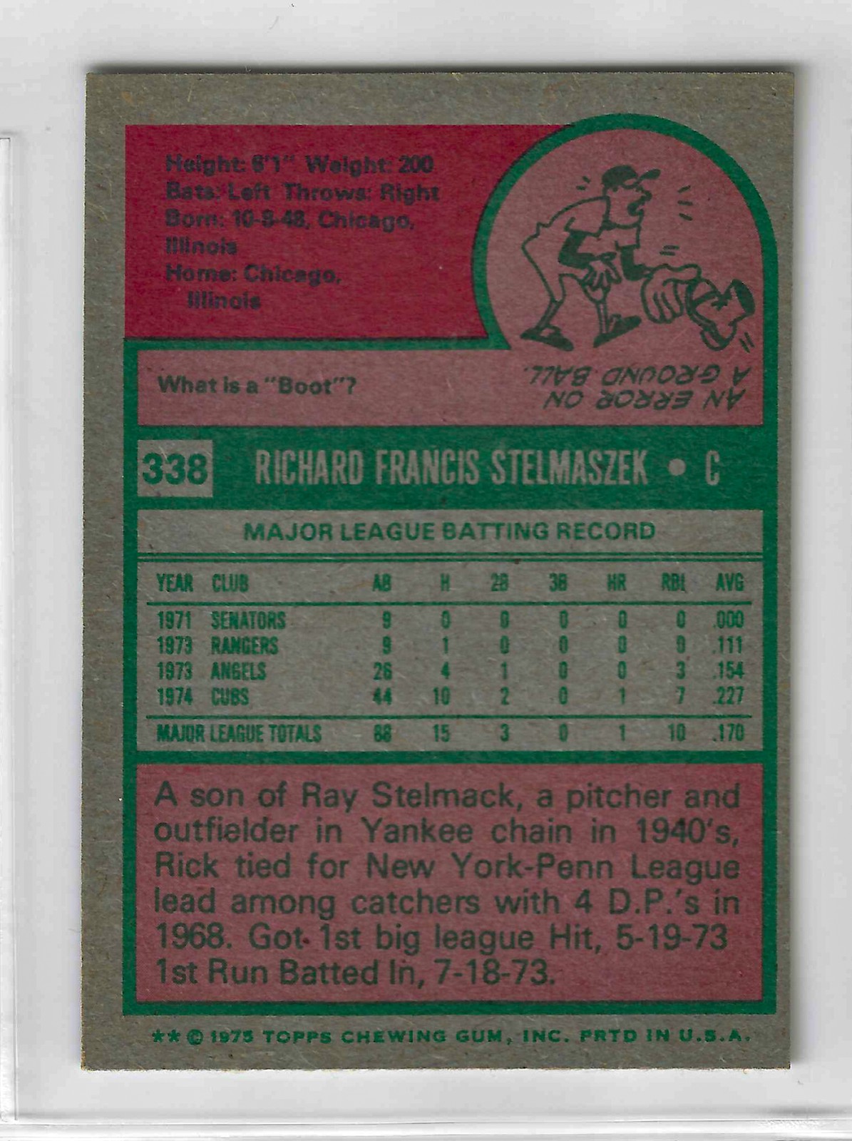 1975 Topps MINI Baseball - SET BREAK - Rick Stelmaszek #338 - Image 2