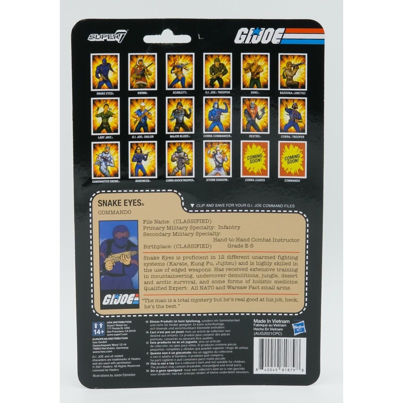 ReAction Figures G.I. Joe SNAKE EYES Super 7 3.75” Retro Card New Hasbro - Image 2