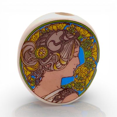 Vintage 70's NIKI Ceramic Smoke Stone - Woman Alphonse Mucha - Japan