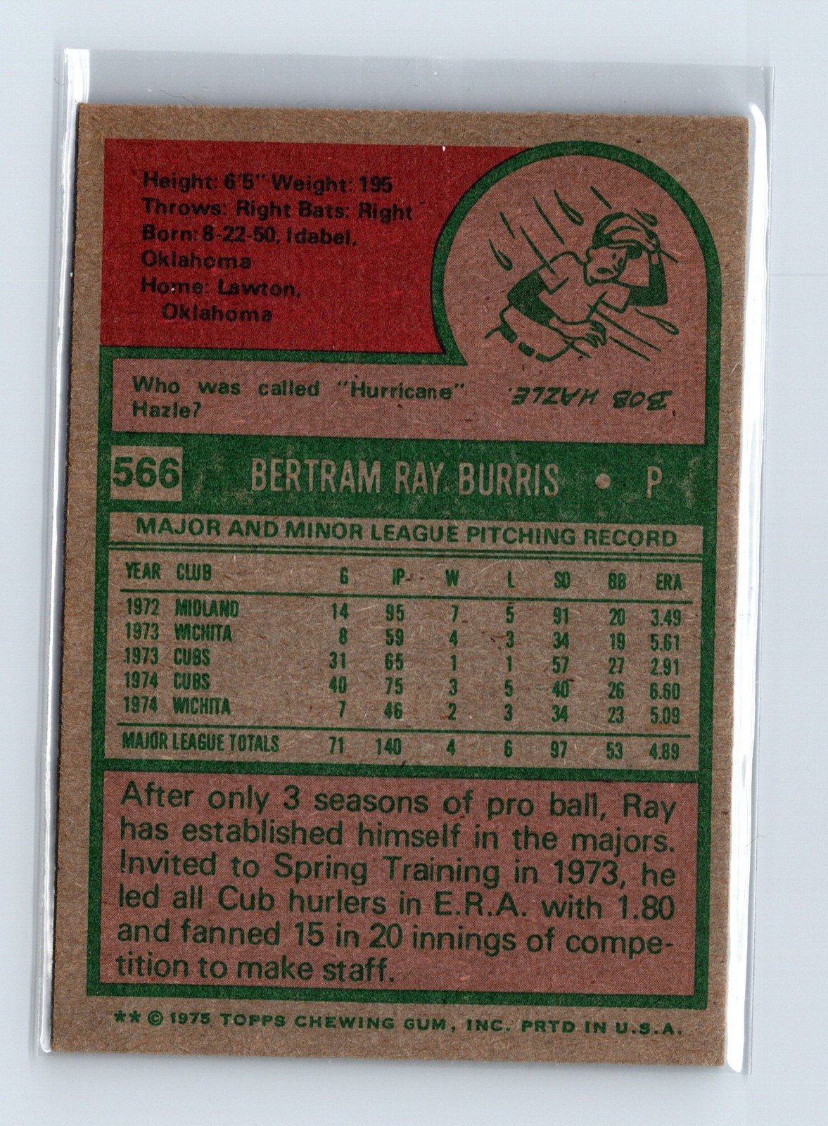 1975 Topps Baseball - SET BREAK - #566 Ray Burris - Image 2