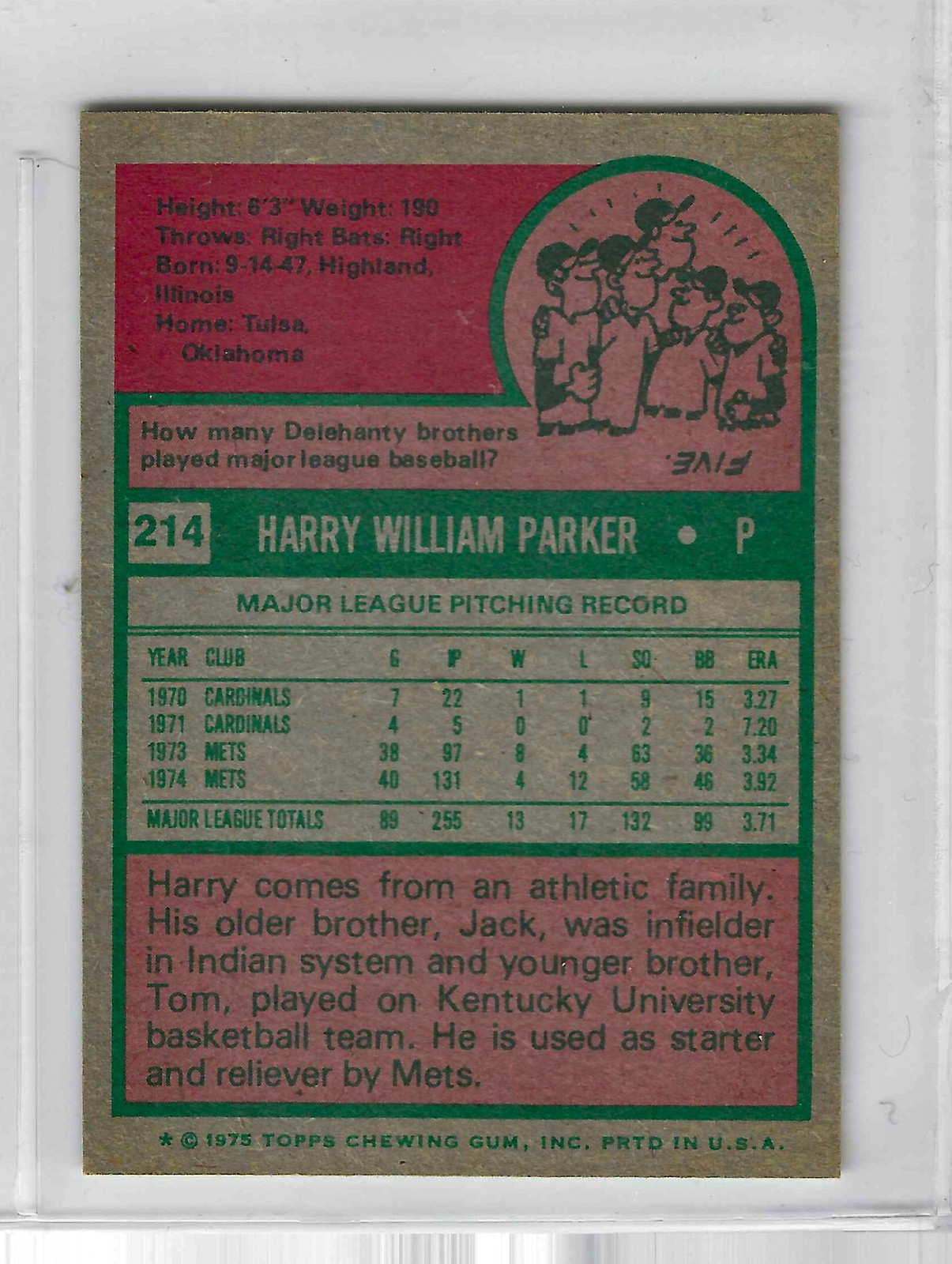 1975 Topps MINI Baseball - SET BREAK - Harry Parker #214 - Image 2