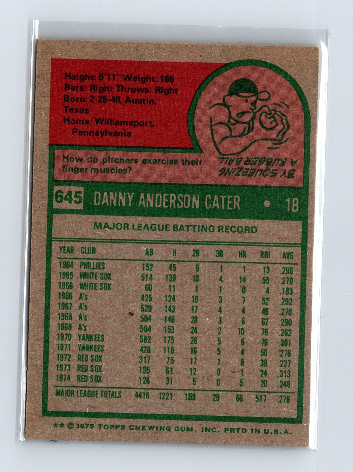 1975 Topps Baseball - SET BREAK - #645 Danny Cater - Image 2