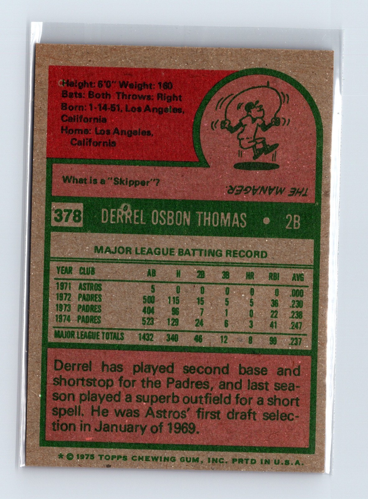 1975 Topps Baseball - SET BREAK - #378 Derrel Thomas - Image 2
