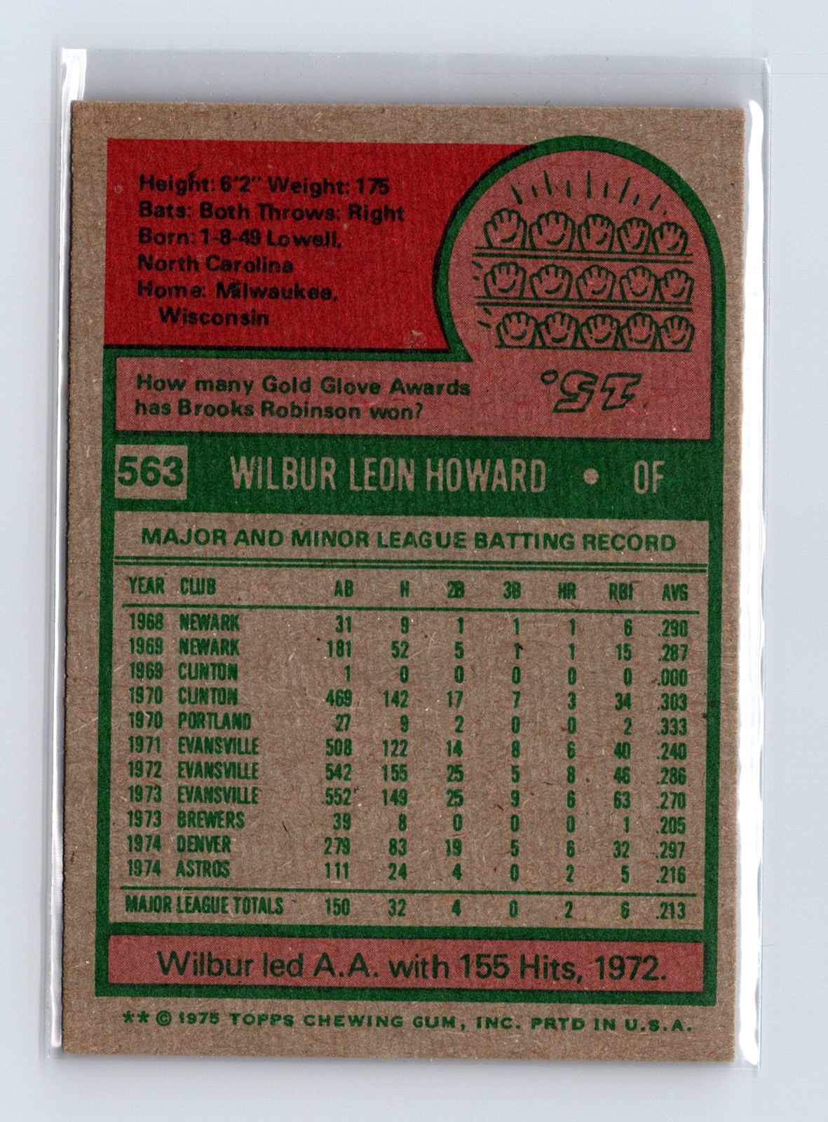1975 Topps Baseball - SET BREAK - #563 Wilbur Howard - Image 2