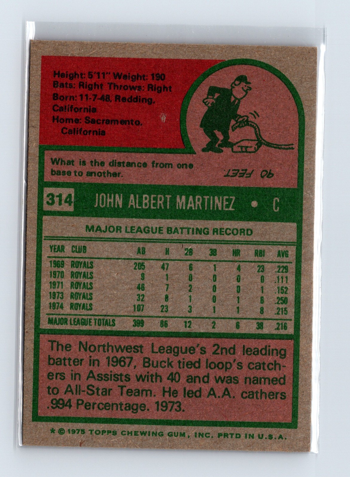 1975 Topps Baseball - SET BREAK - #314 Buck Martinez - Image 2