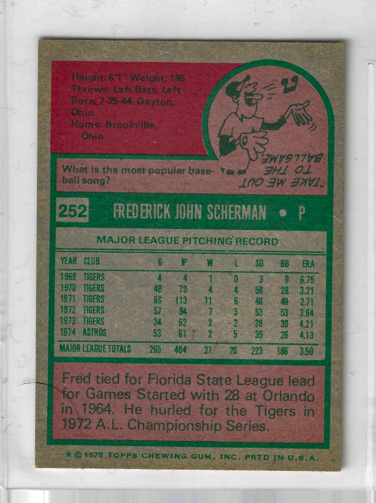 1975 Topps MINI Baseball - SET BREAK - Fred Scherman #252 - Image 2