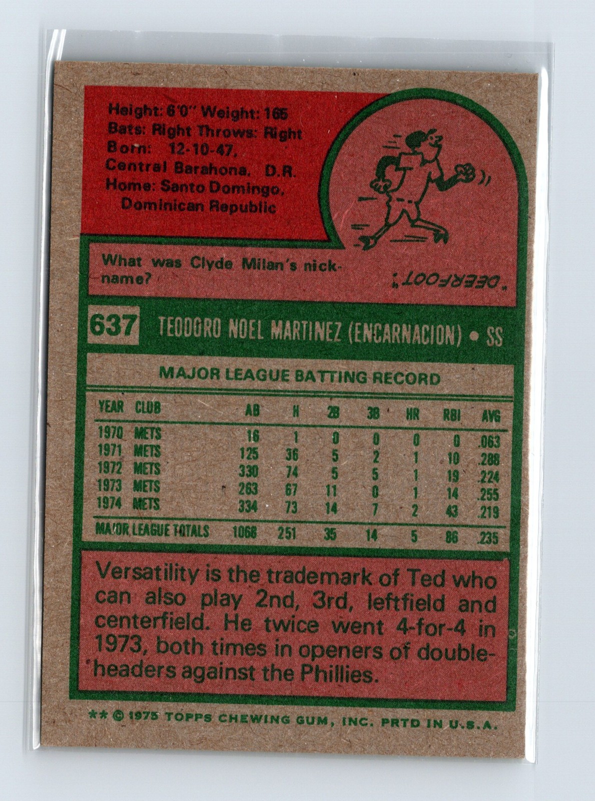 1975 Topps Baseball - SET BREAK - #637 Ted Martinez - Image 2