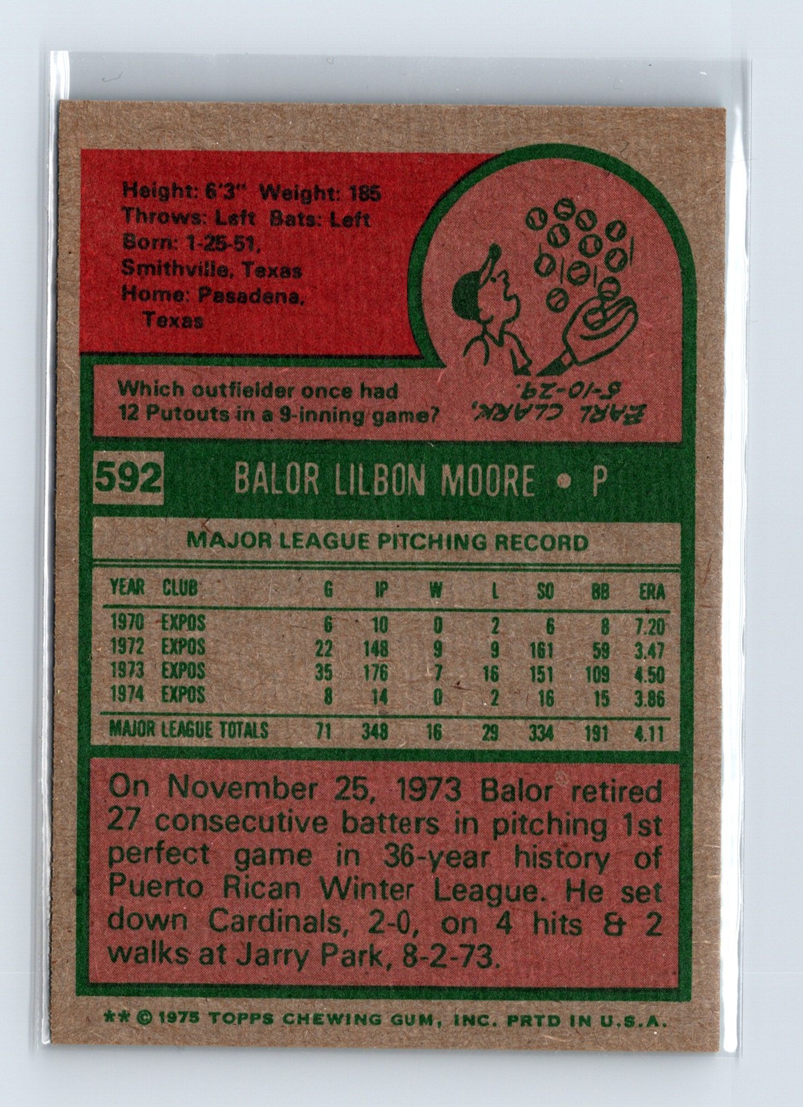 1975 Topps Baseball - SET BREAK - #592 Balor Moore - Image 2