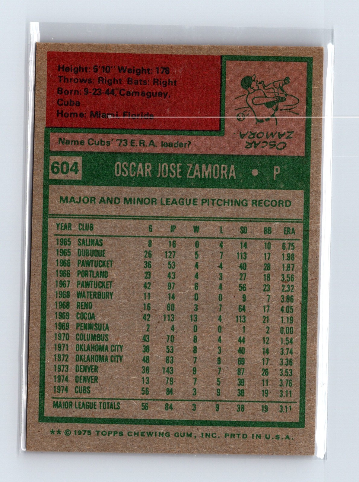 1975 Topps Baseball - SET BREAK - #604 Oscar Zamora (RC) - Image 2
