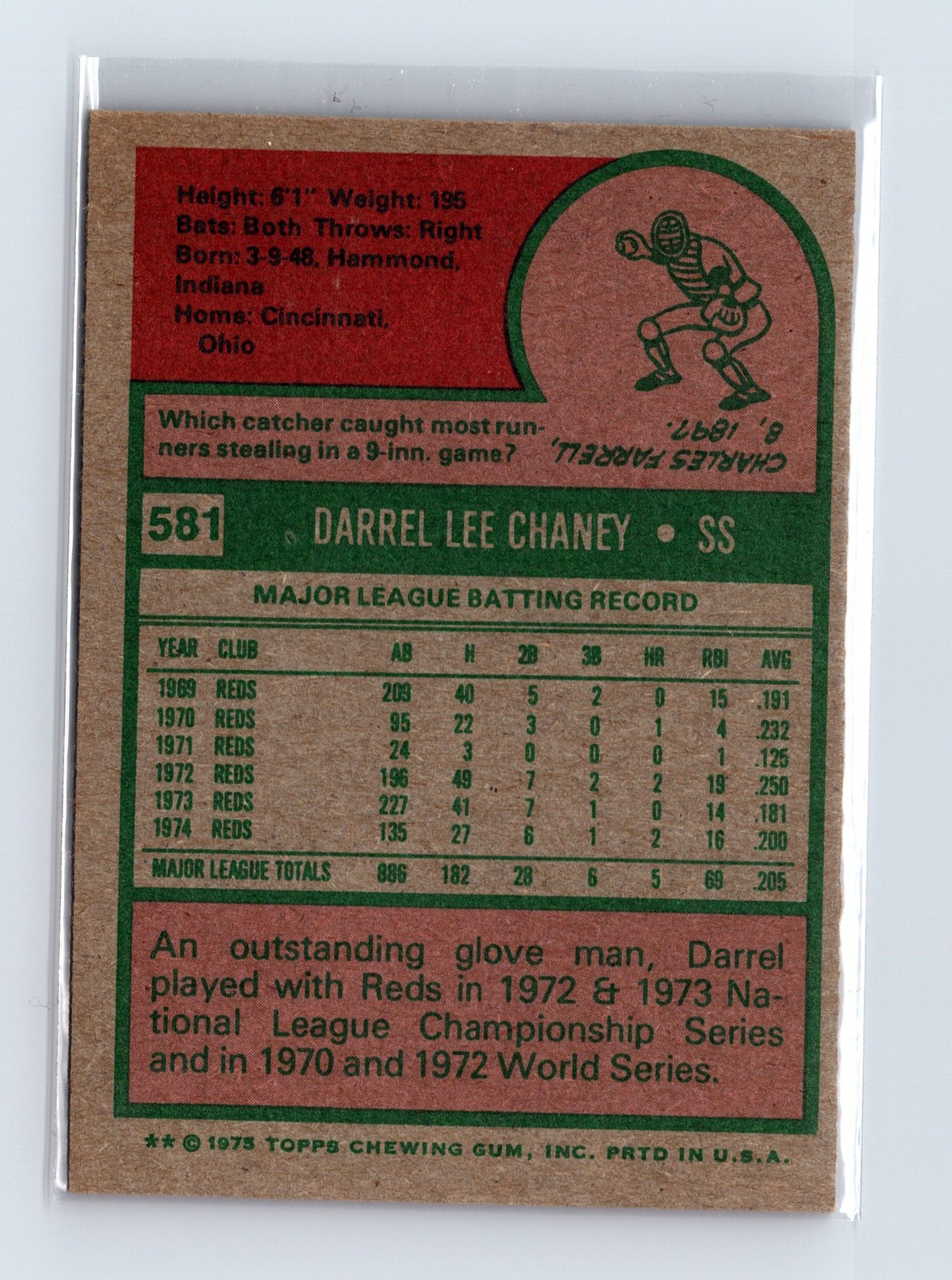 1975 Topps Baseball - SET BREAK - #581 Darrel Chaney - Image 2