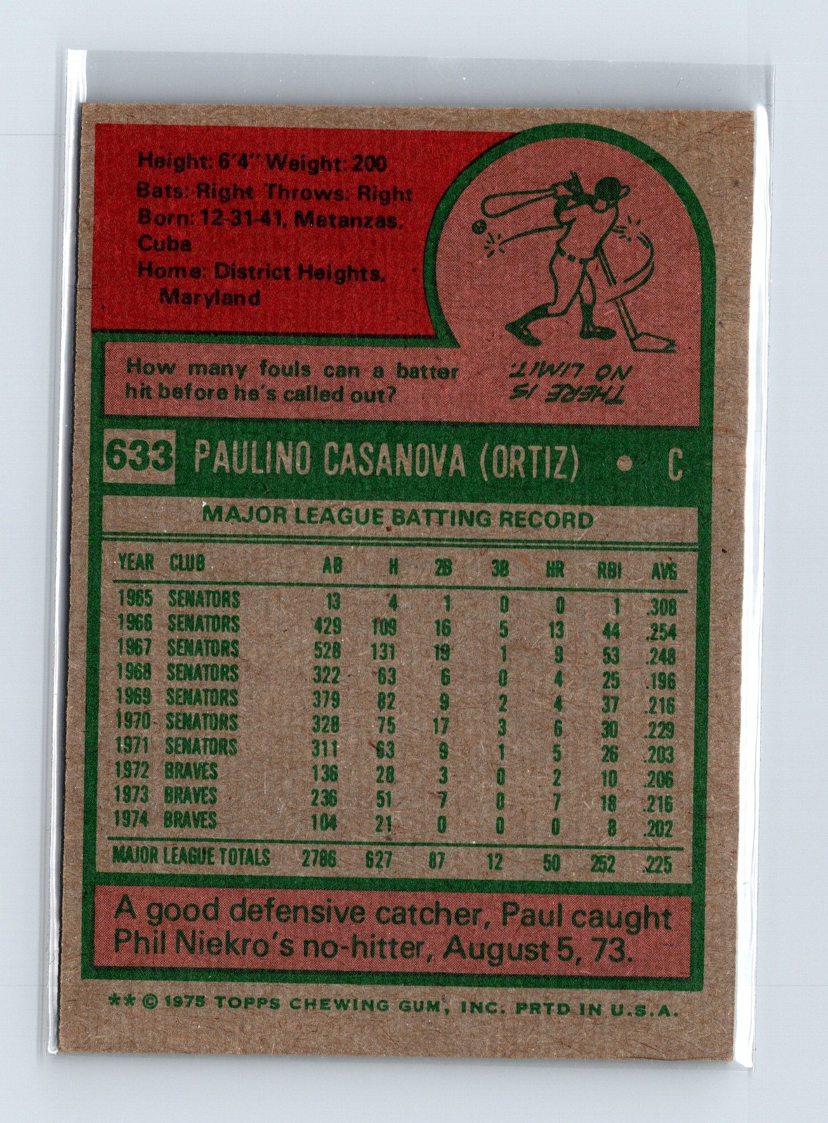 1975 Topps Baseball - SET BREAK - #633 Paul Casanova - Image 2