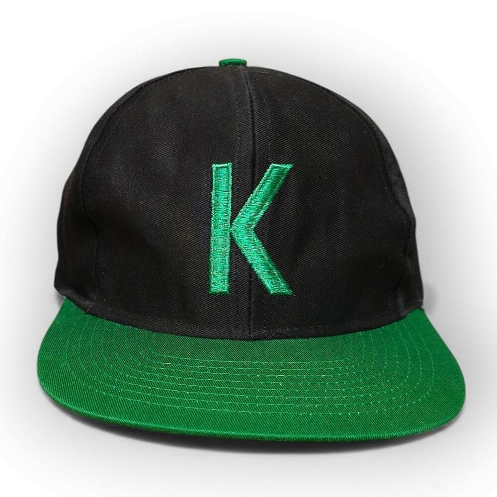 Vintage Black Green K Embroidered Snapback Baseball Cap One Size Excellent