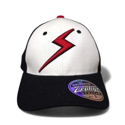 Vintage Zephyr Stretch Baseball Cap S Black White Red Lightning Bolt Excellent