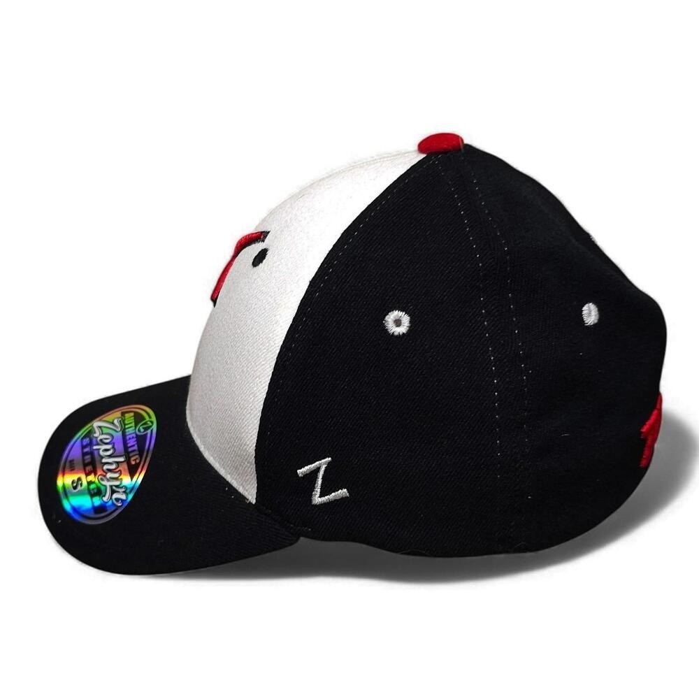 Vintage Zephyr Stretch Baseball Cap S Black White Red Lightning Bolt Excellent - Image 3
