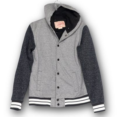 Vintage Brooklyn Cloth Varsity Jacket Mens S Grey Black Sherpa Hooded Excellent