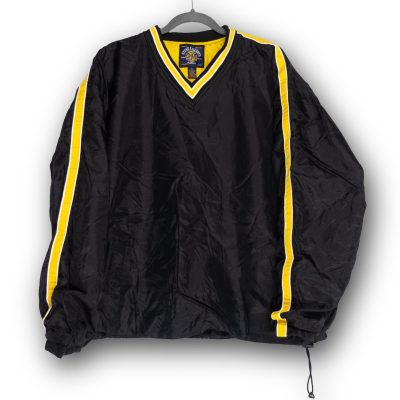 Vintage Steve & Barry's Windbreaker Pullover Black Yellow Striped V-Neck Men's L