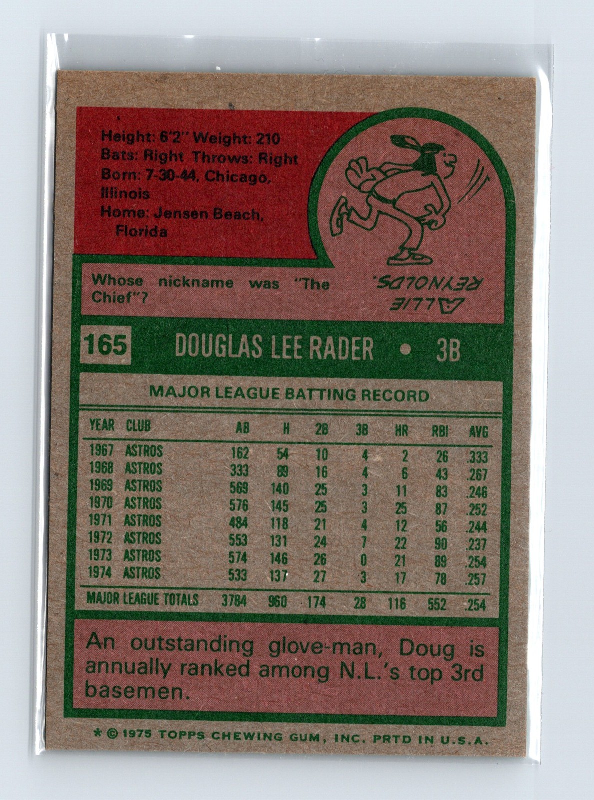 1975 Topps Baseball - SET BREAK - #165 Doug Rader - Image 2