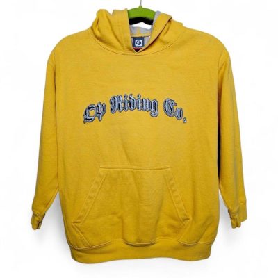 OP Ocean Pacific Yellow Hoodie Sweatshirt Medium Embroidered Logo Excellent