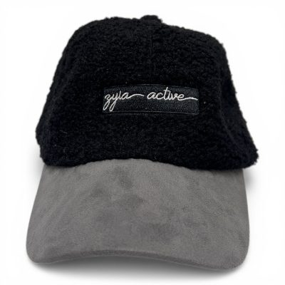 Zyia Active Cap Men One Size Black Grey Sherpa Fleece Suede Adjustable Excellent